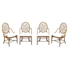 Set of Four McGuire Organic Modern Rattan Bamboo Cracked Ice Dining Chairs
