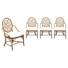 Genuine McGuire Organic Modern Rattan Cracked Ice Dining Arm Chairs, Set of Four