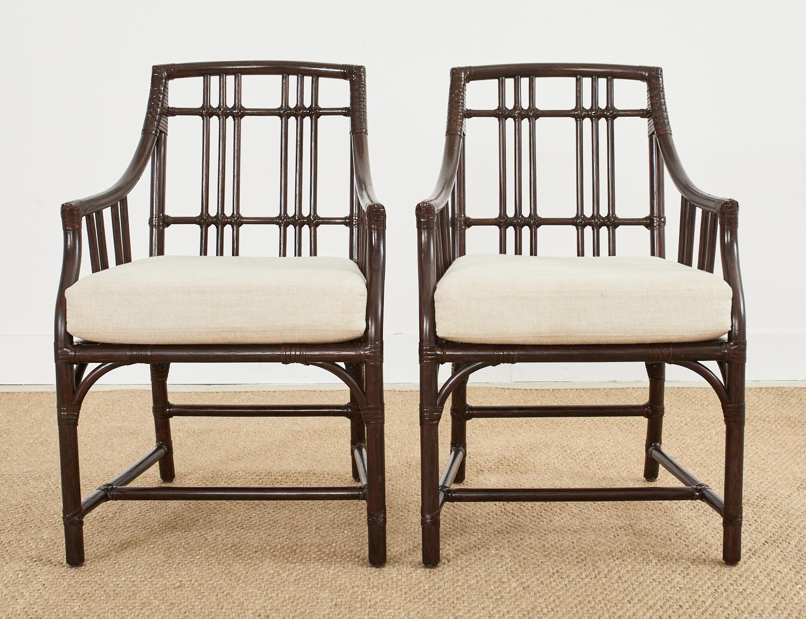 Set of Four McGuire Organic Modern Rattan Bamboo Dining Armchairs In Good Condition In Rio Vista, CA