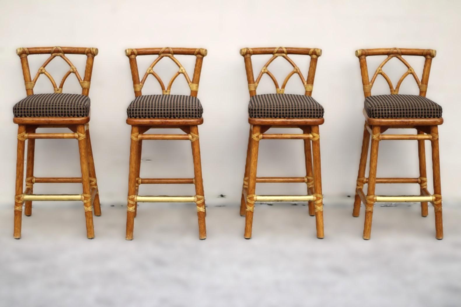 Set of Four McGuire Organic Modern Rattan Bar Stools For Sale 7