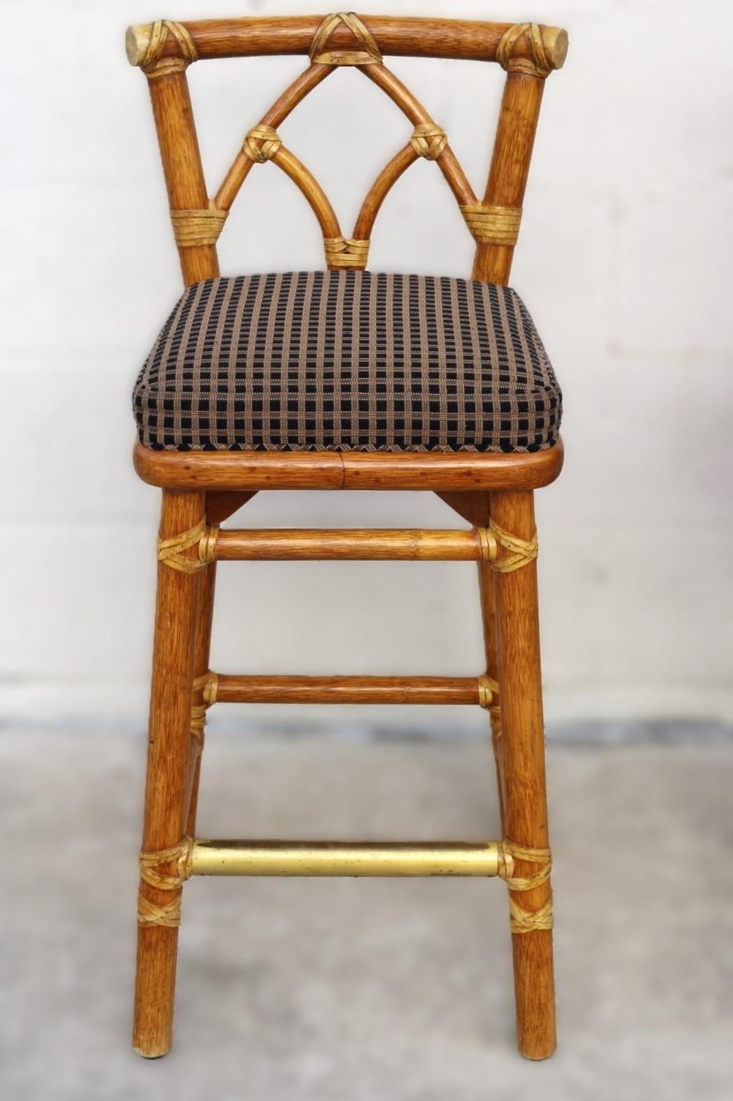 Set of Four McGuire Organic Modern Rattan Bar Stools For Sale 8