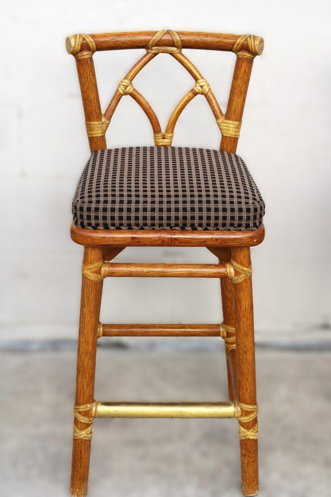 Set of Four McGuire Organic Modern Rattan Bar Stools For Sale 11
