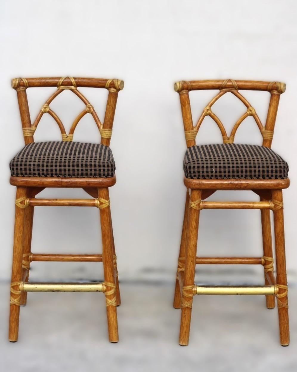 Hand-Crafted Set of Four McGuire Organic Modern Rattan Bar Stools For Sale
