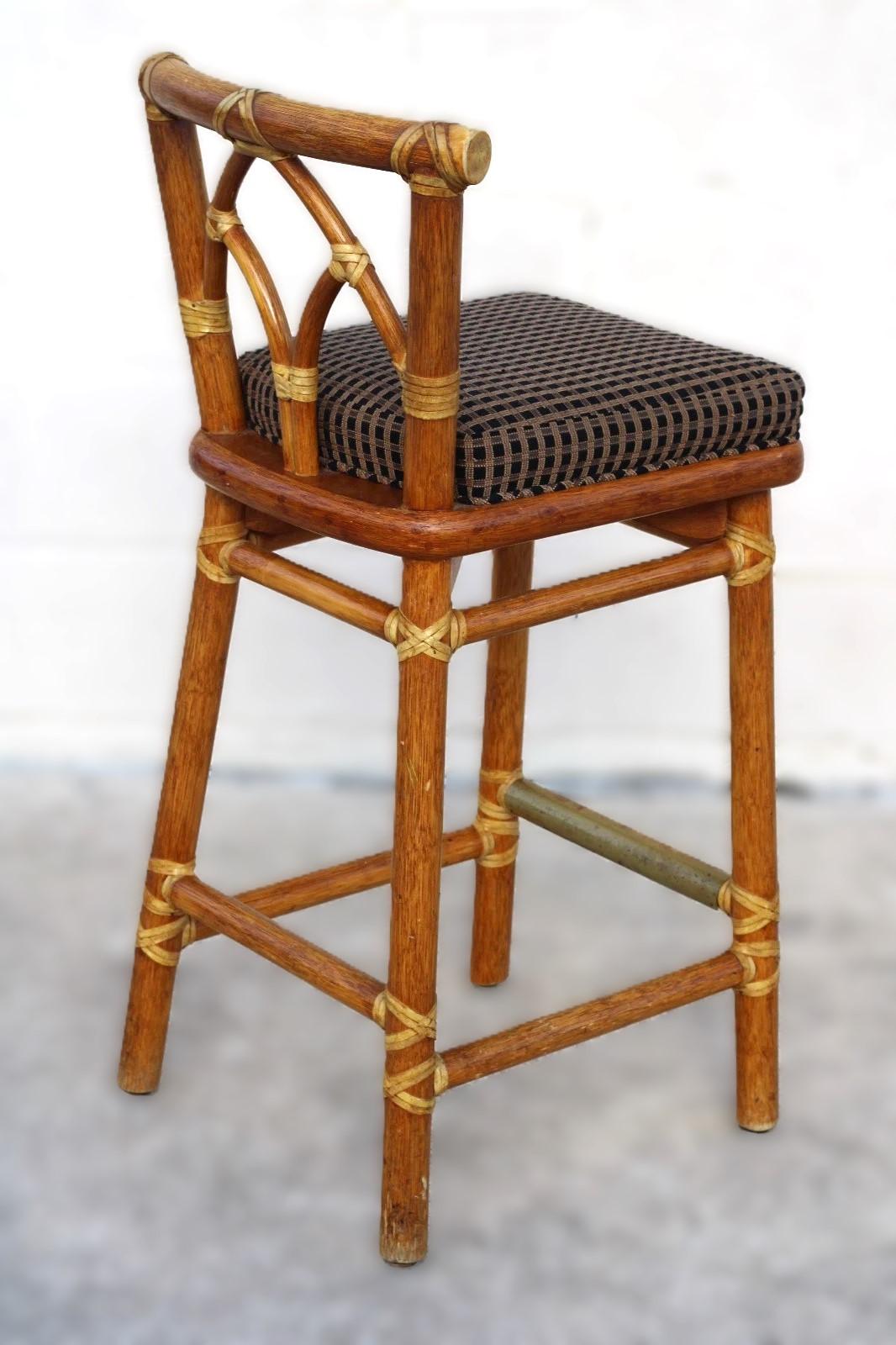 Set of Four McGuire Organic Modern Rattan Bar Stools In Good Condition For Sale In Vero Beach, FL