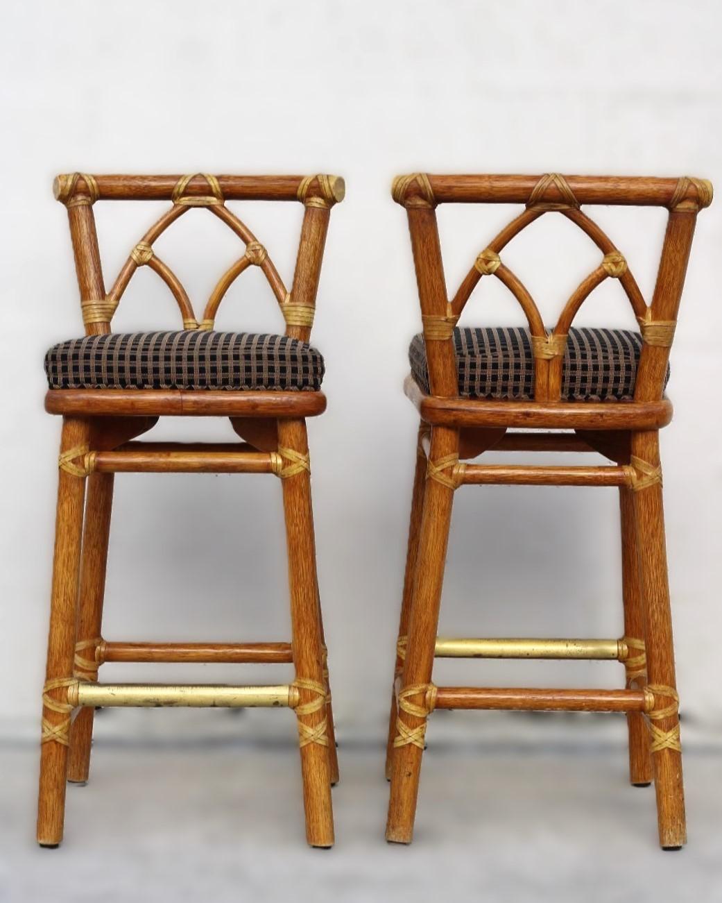 20th Century Set of Four McGuire Organic Modern Rattan Bar Stools For Sale