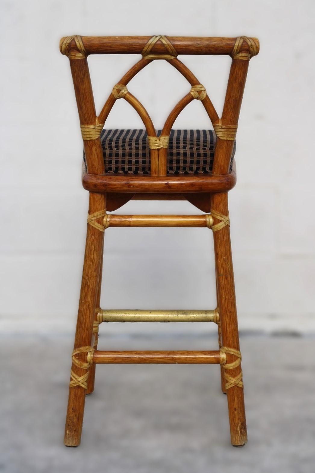 Brass Set of Four McGuire Organic Modern Rattan Bar Stools For Sale