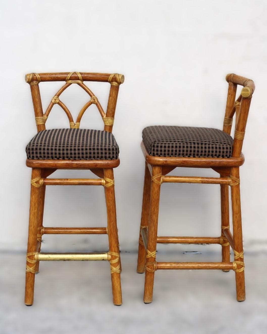 Set of Four McGuire Organic Modern Rattan Bar Stools For Sale 1