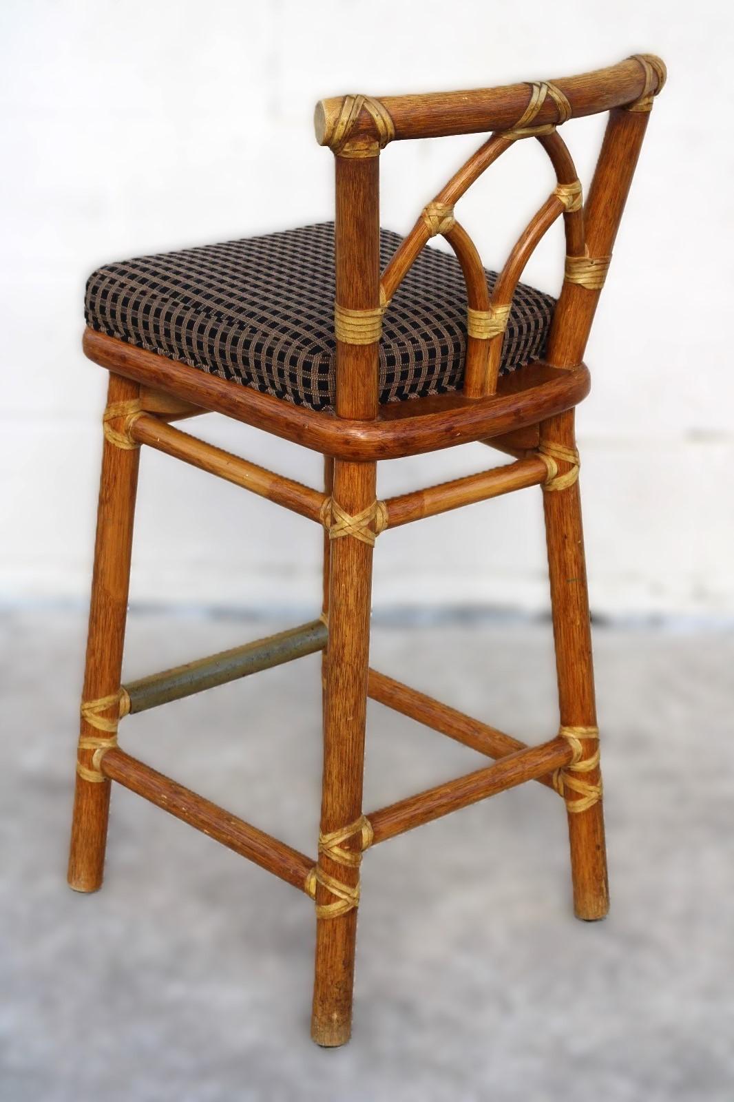 Set of Four McGuire Organic Modern Rattan Bar Stools For Sale 2