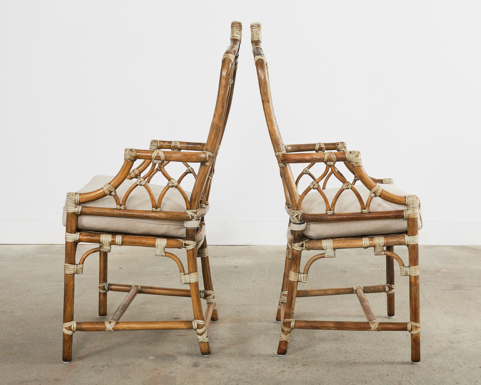 20th Century Set of Four McGuire Organic Modern Rattan Cathedral Dining Chairs For Sale