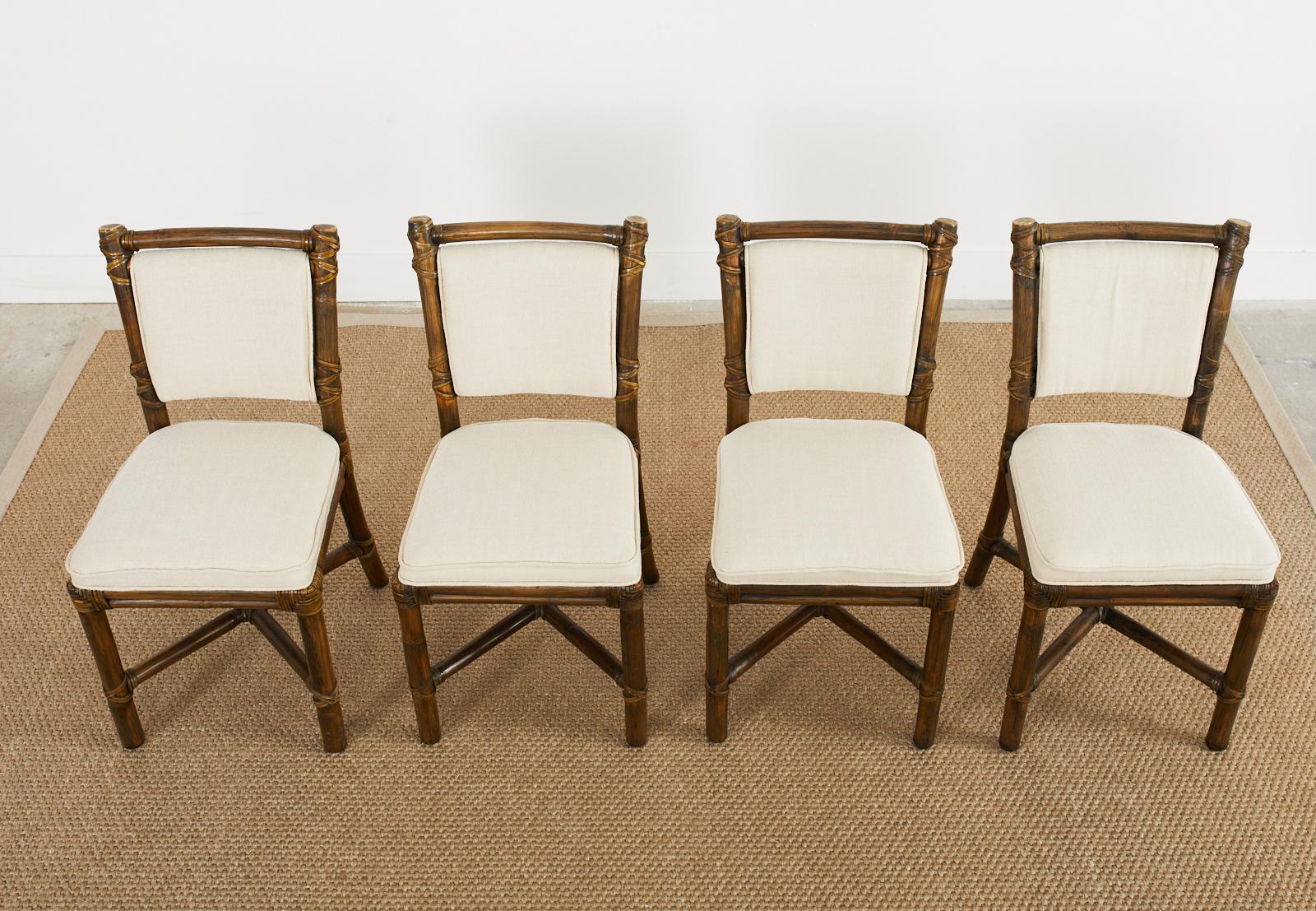 Hand-Crafted Set of Four McGuire Organic Modern Rattan Dining Chairs