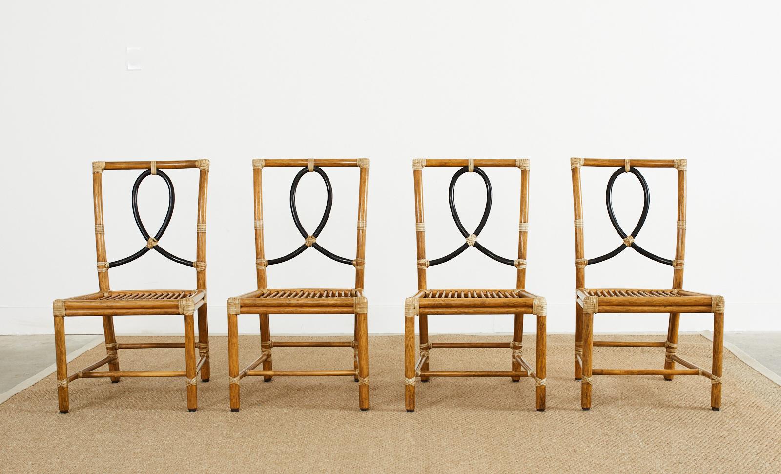 Hand-Crafted Set of Four McGuire Organic Modern Rattan Loop Dining Chairs
