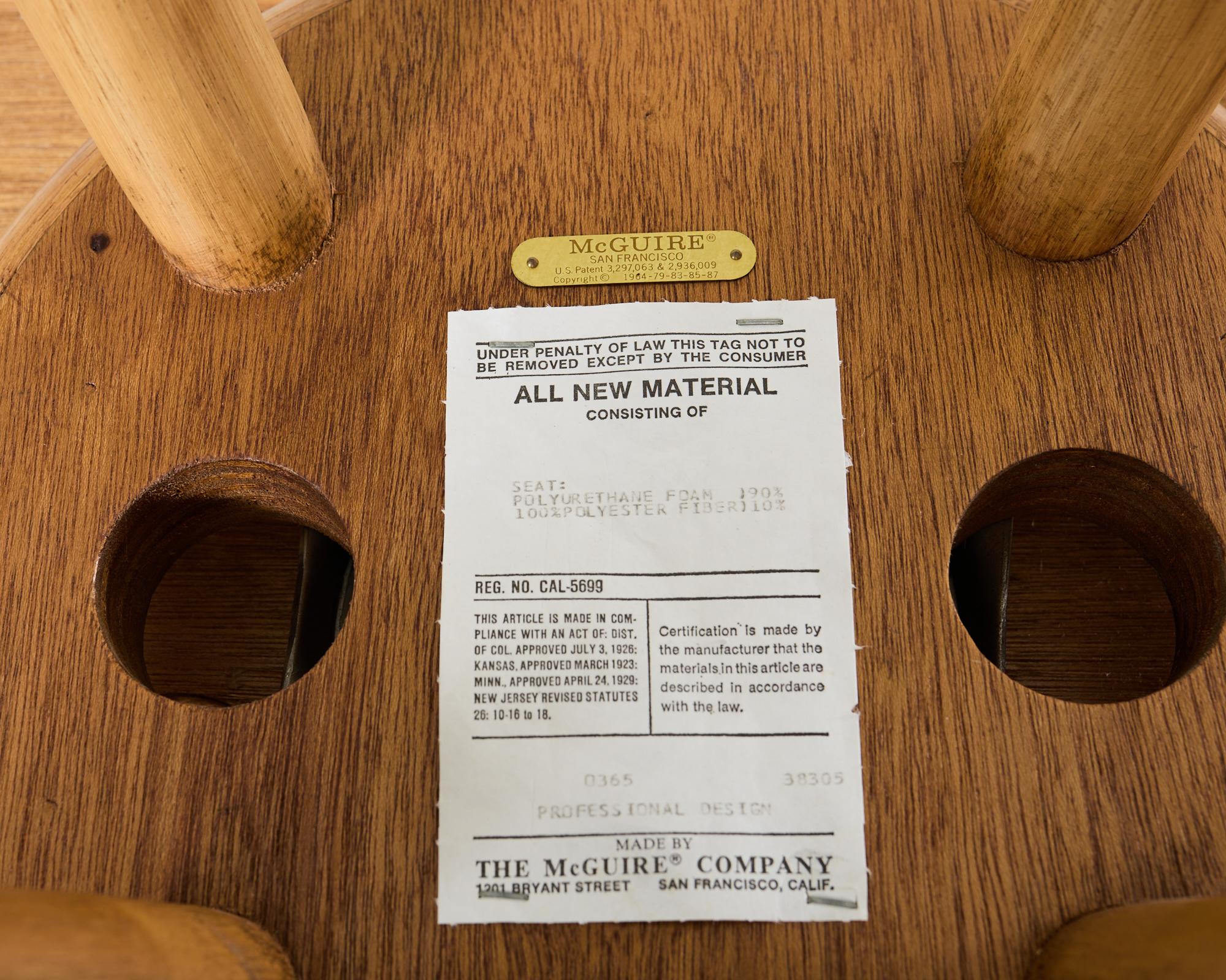 Set of Four McGuire Organic Modern Rattan Oak Swivel Barstools For Sale 2