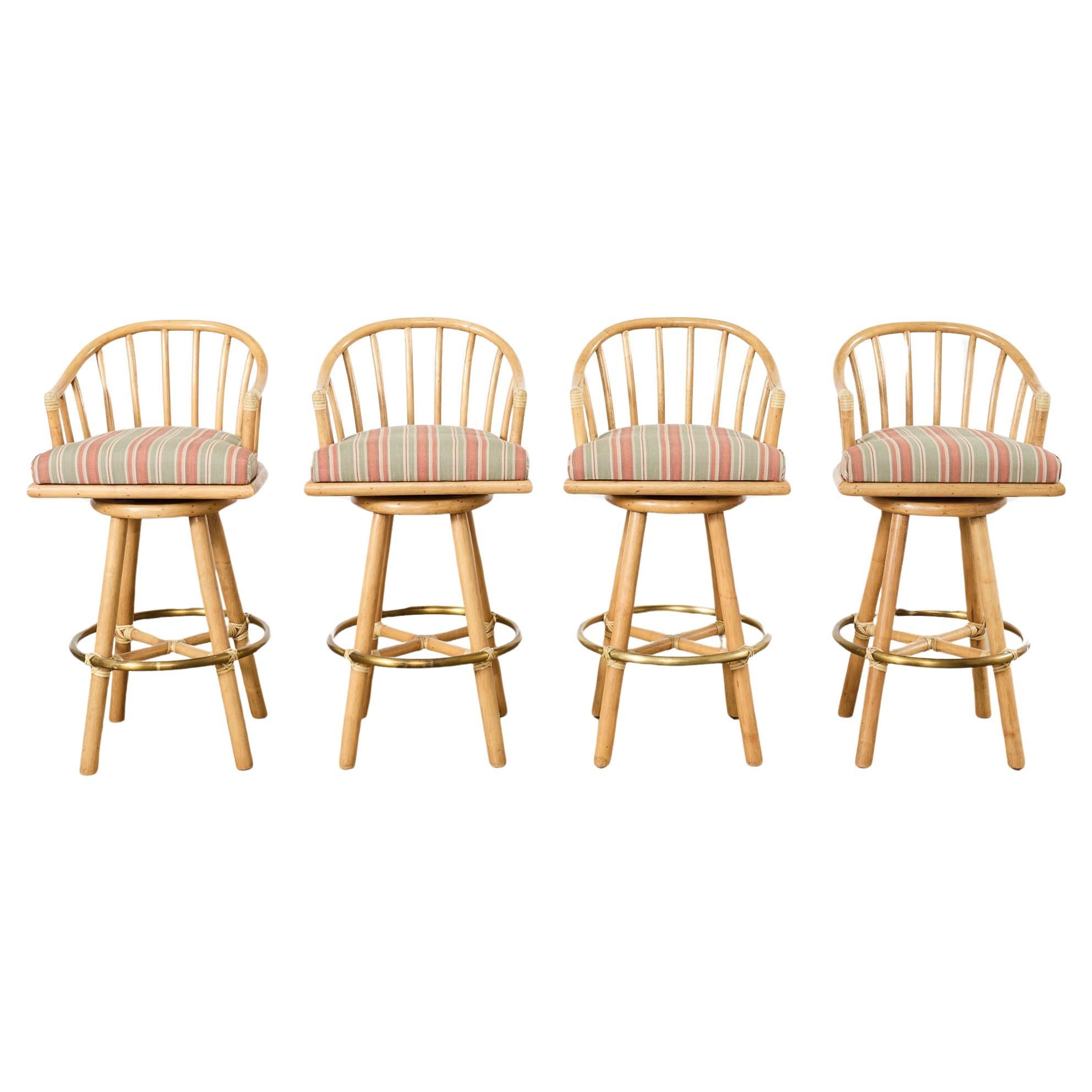 Set of Four McGuire Organic Modern Rattan Oak Swivel Barstools