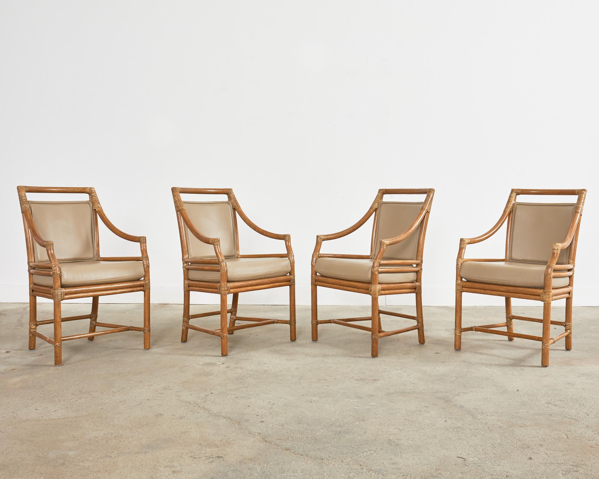 American Set of Four McGuire Organic Modern Rattan Target Dining Armchairs