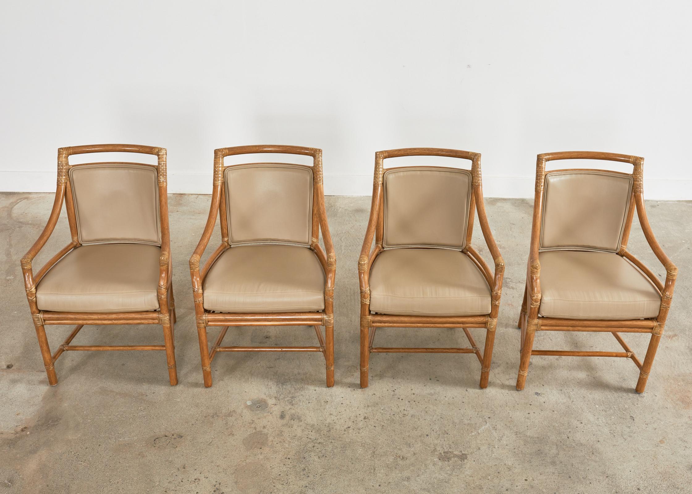 Hand-Crafted Set of Four McGuire Organic Modern Rattan Target Dining Armchairs