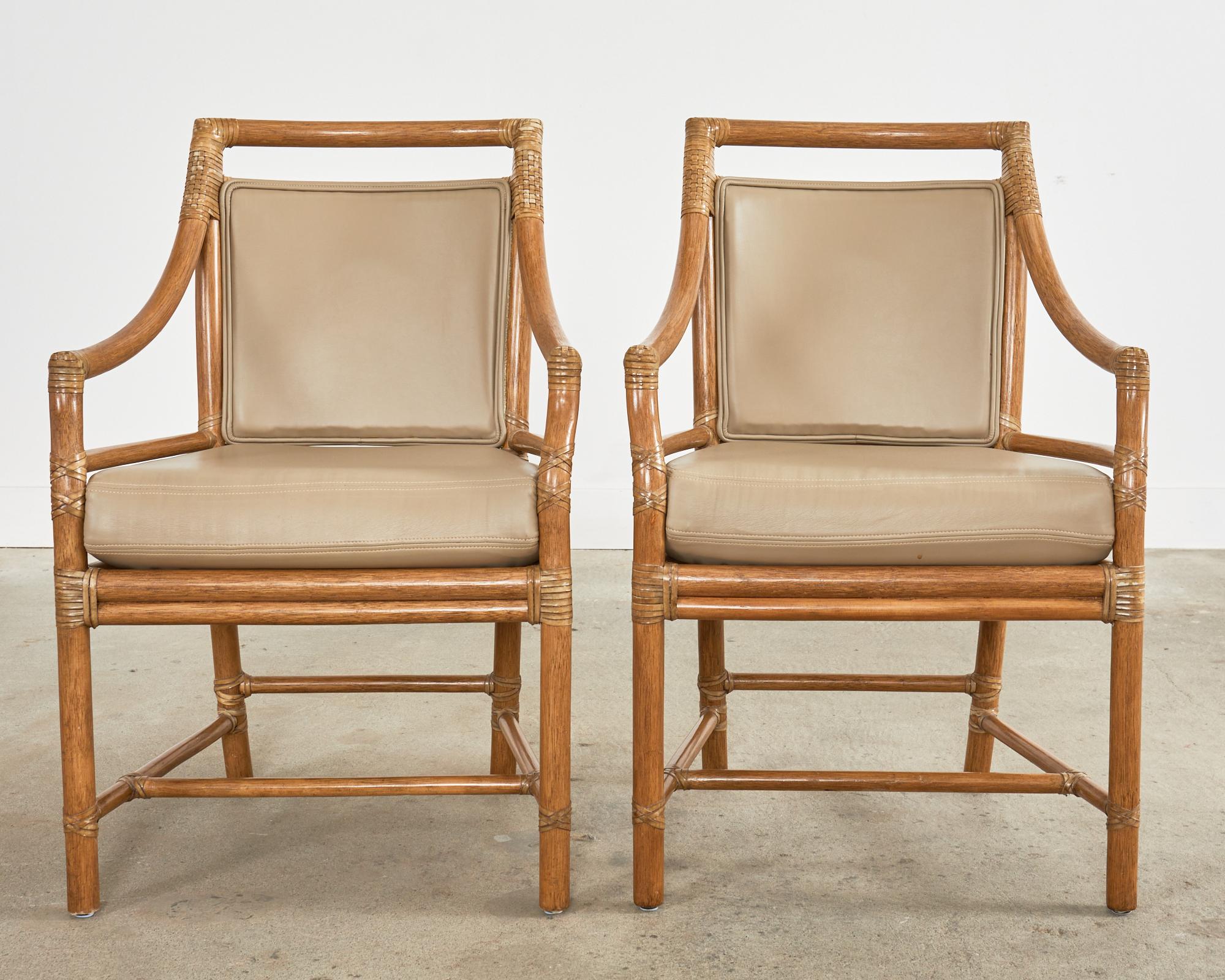 Set of Four McGuire Organic Modern Rattan Target Dining Armchairs In Good Condition In Rio Vista, CA