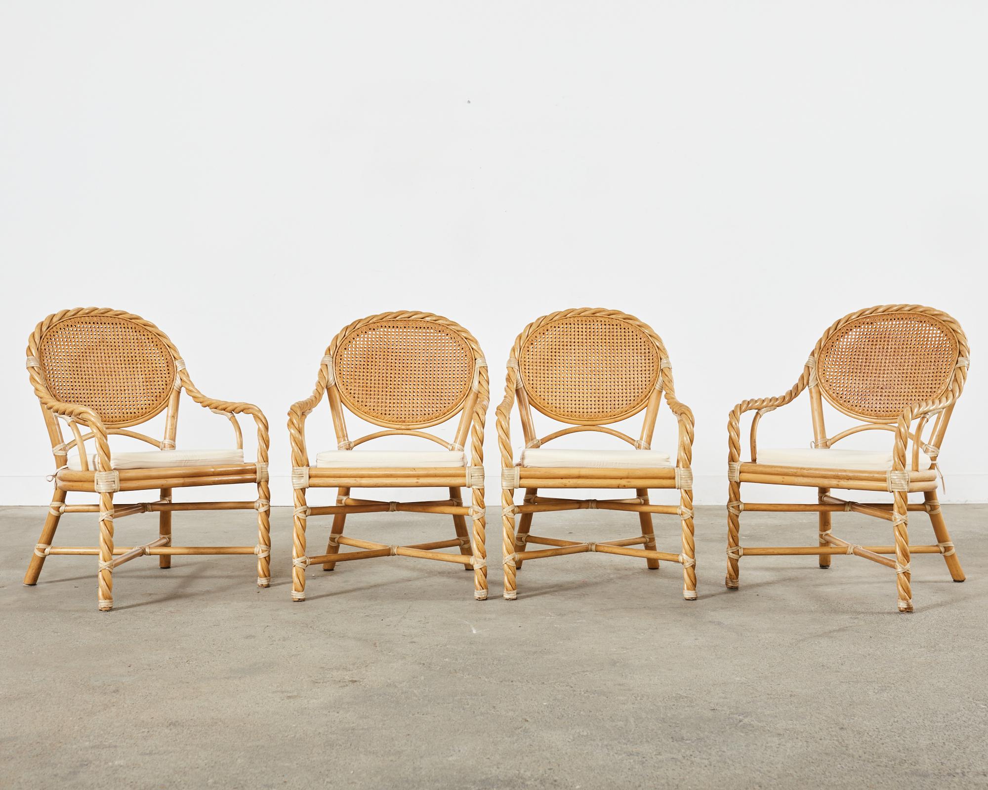Set of Four McGuire Organic Modern Twisted Rattan Dining Chairs 13