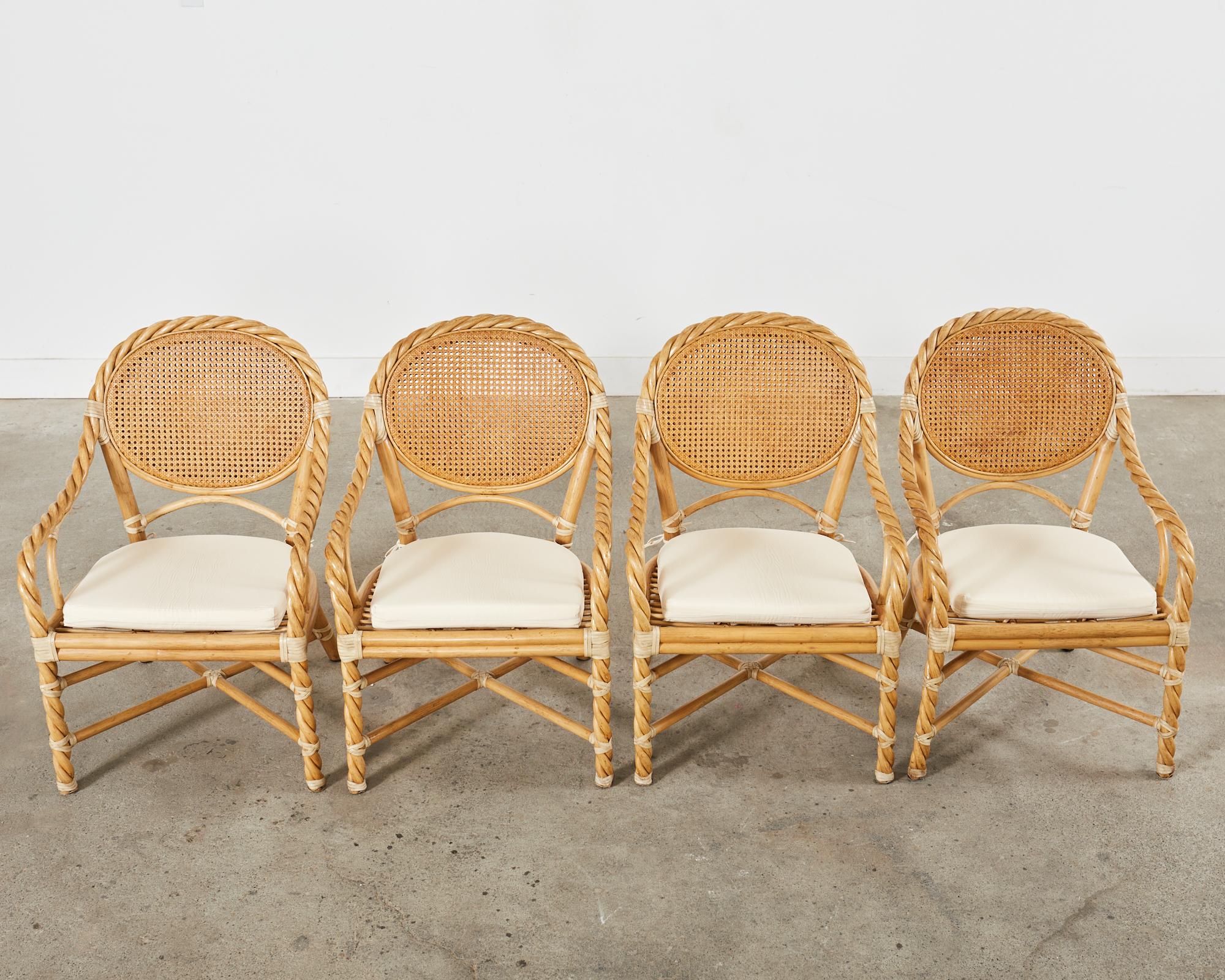 American Set of Four McGuire Organic Modern Twisted Rattan Dining Chairs