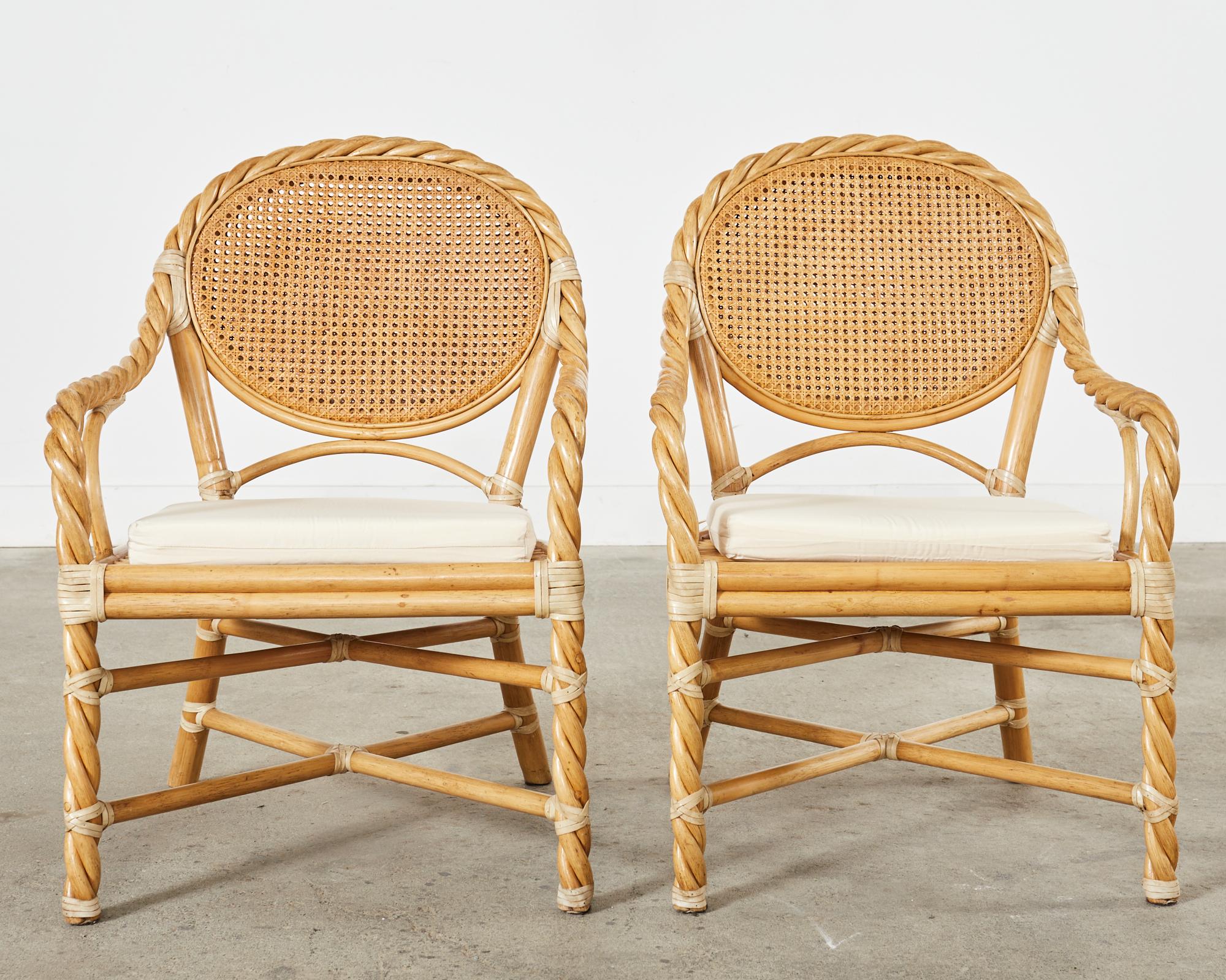 Hand-Crafted Set of Four McGuire Organic Modern Twisted Rattan Dining Chairs