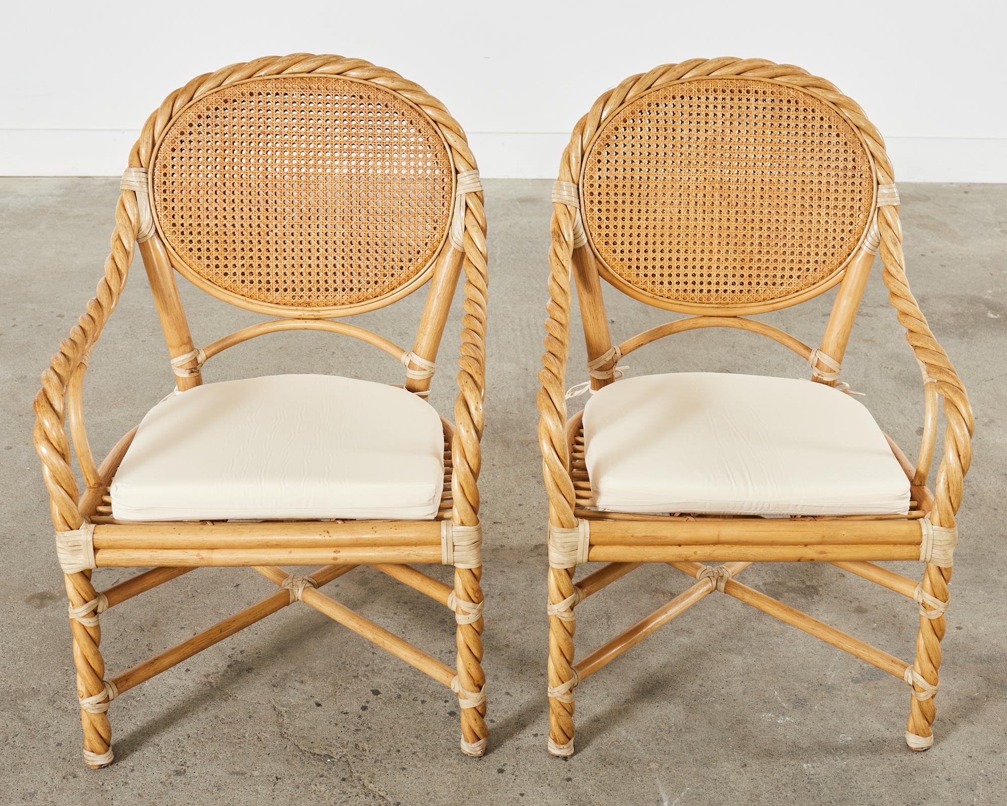 Set of Four McGuire Organic Modern Twisted Rattan Dining Chairs In Good Condition In Rio Vista, CA