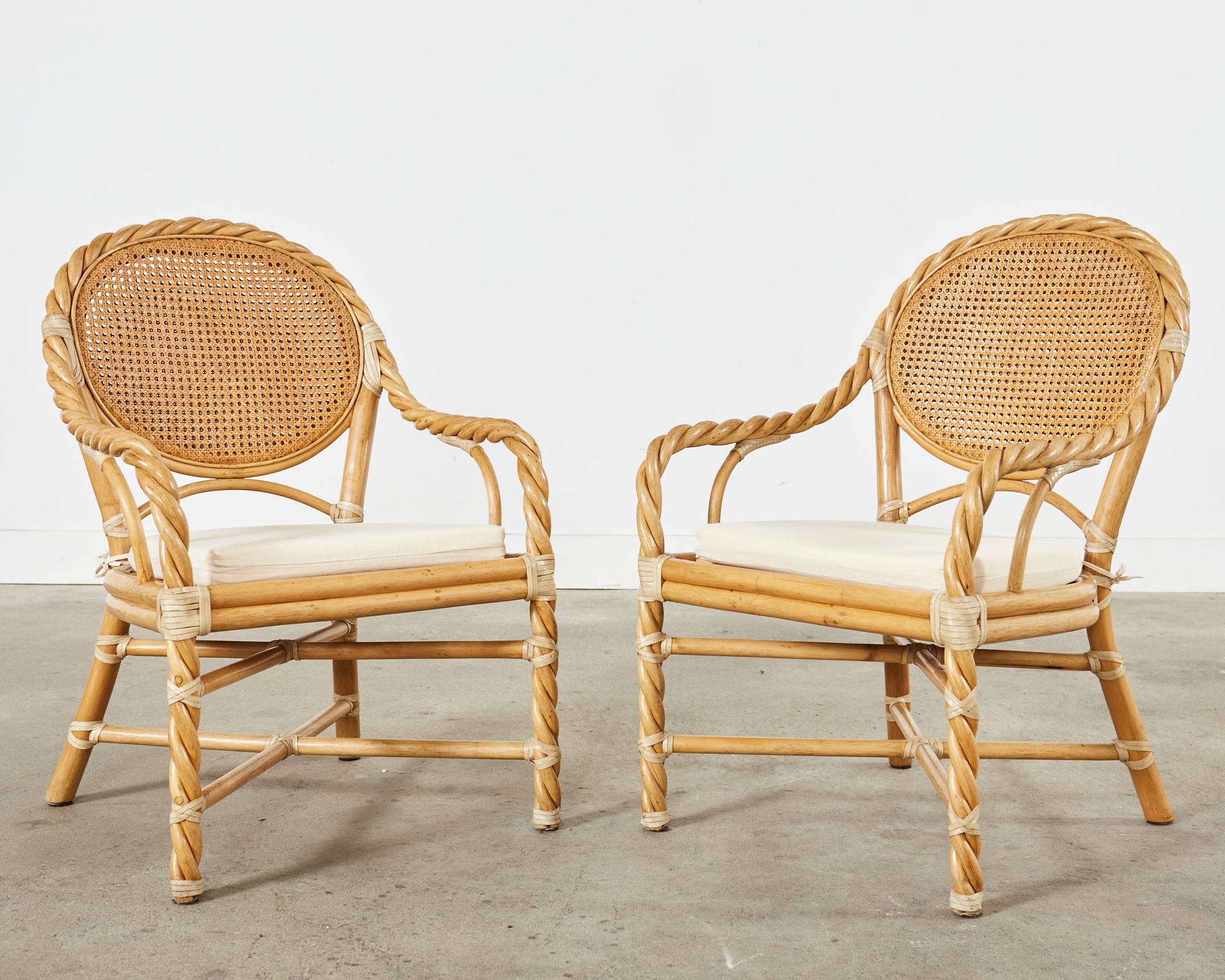 20th Century Set of Four McGuire Organic Modern Twisted Rattan Dining Chairs