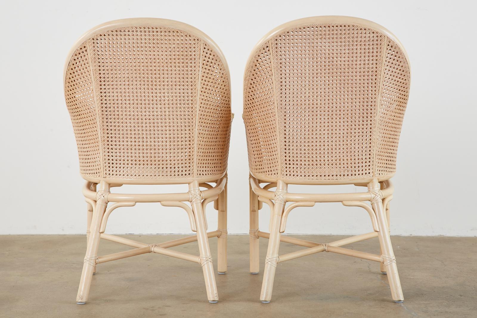 Set of Four McGuire Rattan and Cane Barrel Dining Chairs 12