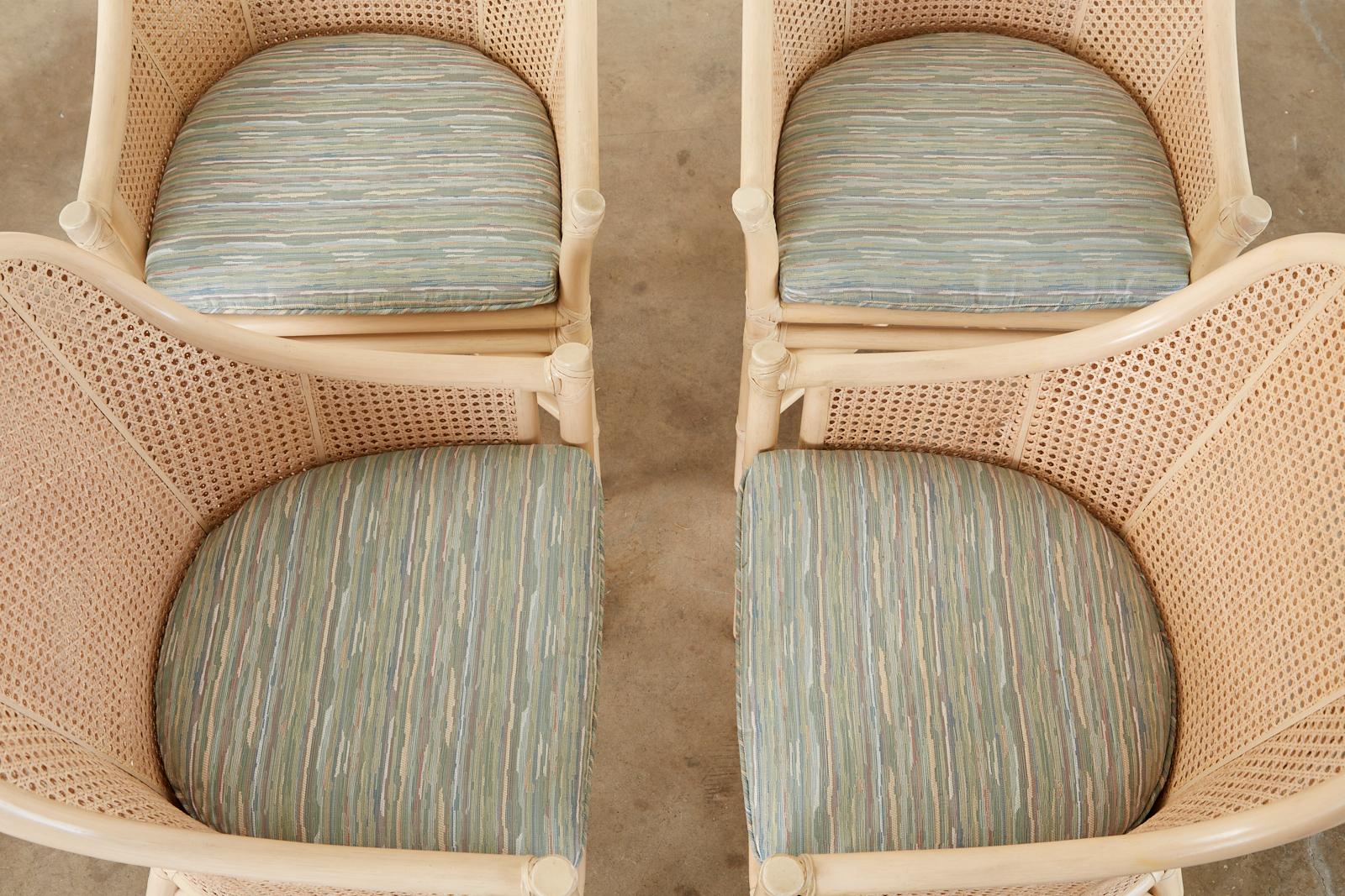 20th Century Set of Four McGuire Rattan and Cane Barrel Dining Chairs