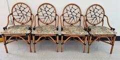 Set of Four Rattan and Leather "Cracked Ice" Stryle Dining Chairs