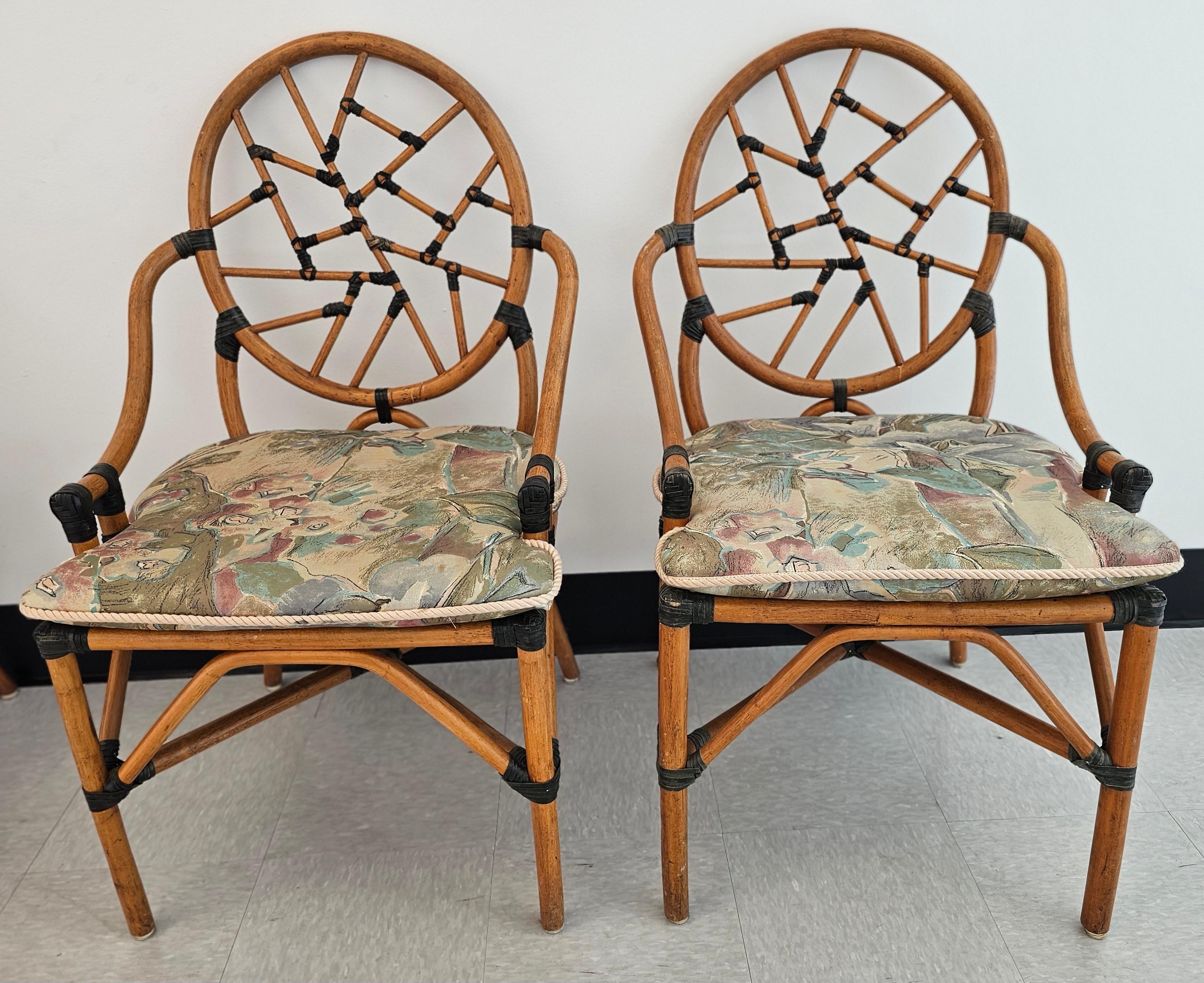 Set di quattro sedie da pranzo McGuire in rattan e pelle 