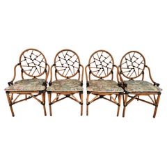 Set of Four McGuire Rattan and Leather "Cracked Ice" Dining Chairs