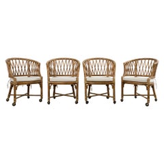 Set of Four McGuire Rattan Barrel Back Dining Chairs
