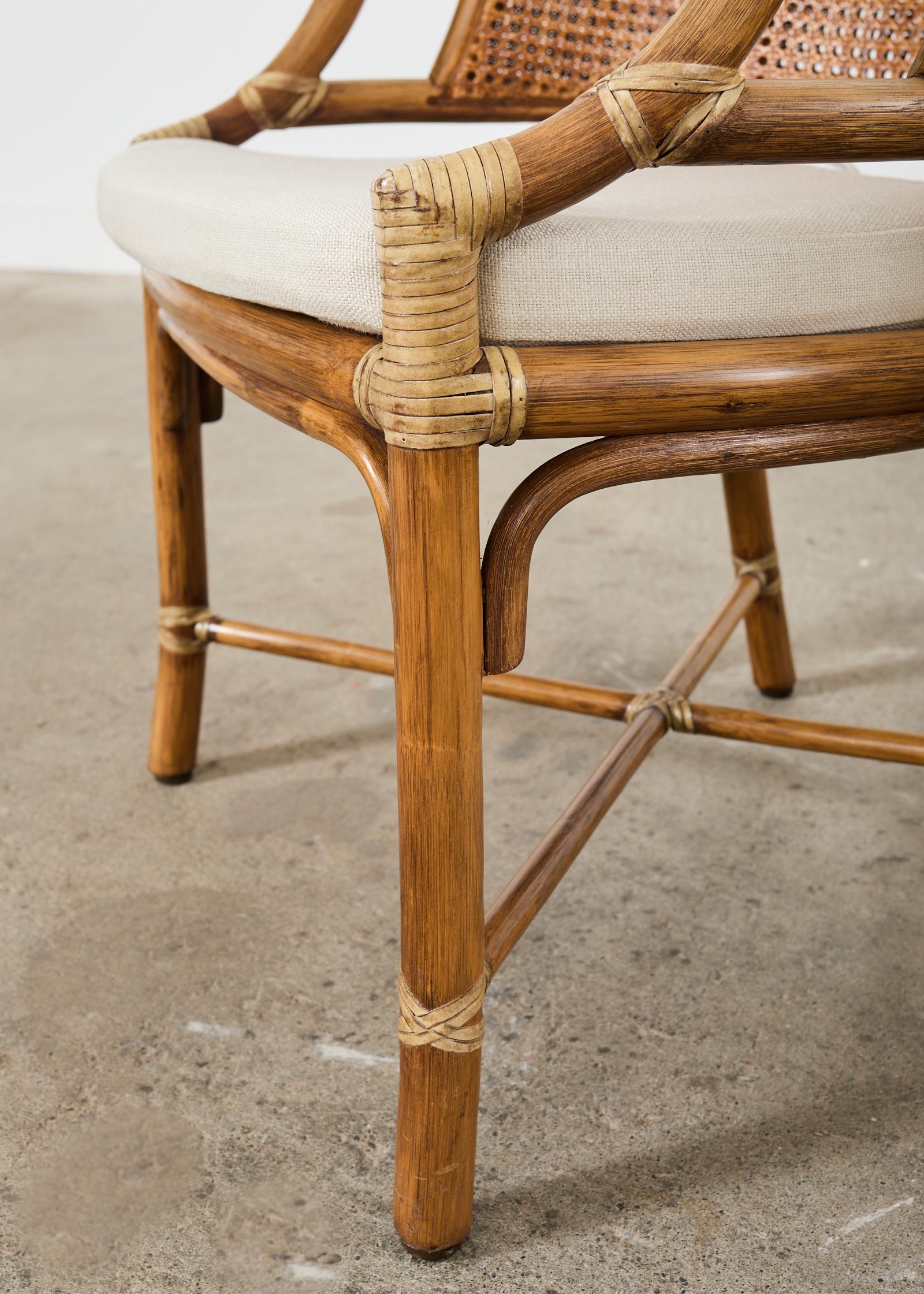 Set of Four McGuire Rattan Cane Barrel Dining Chairs For Sale 2