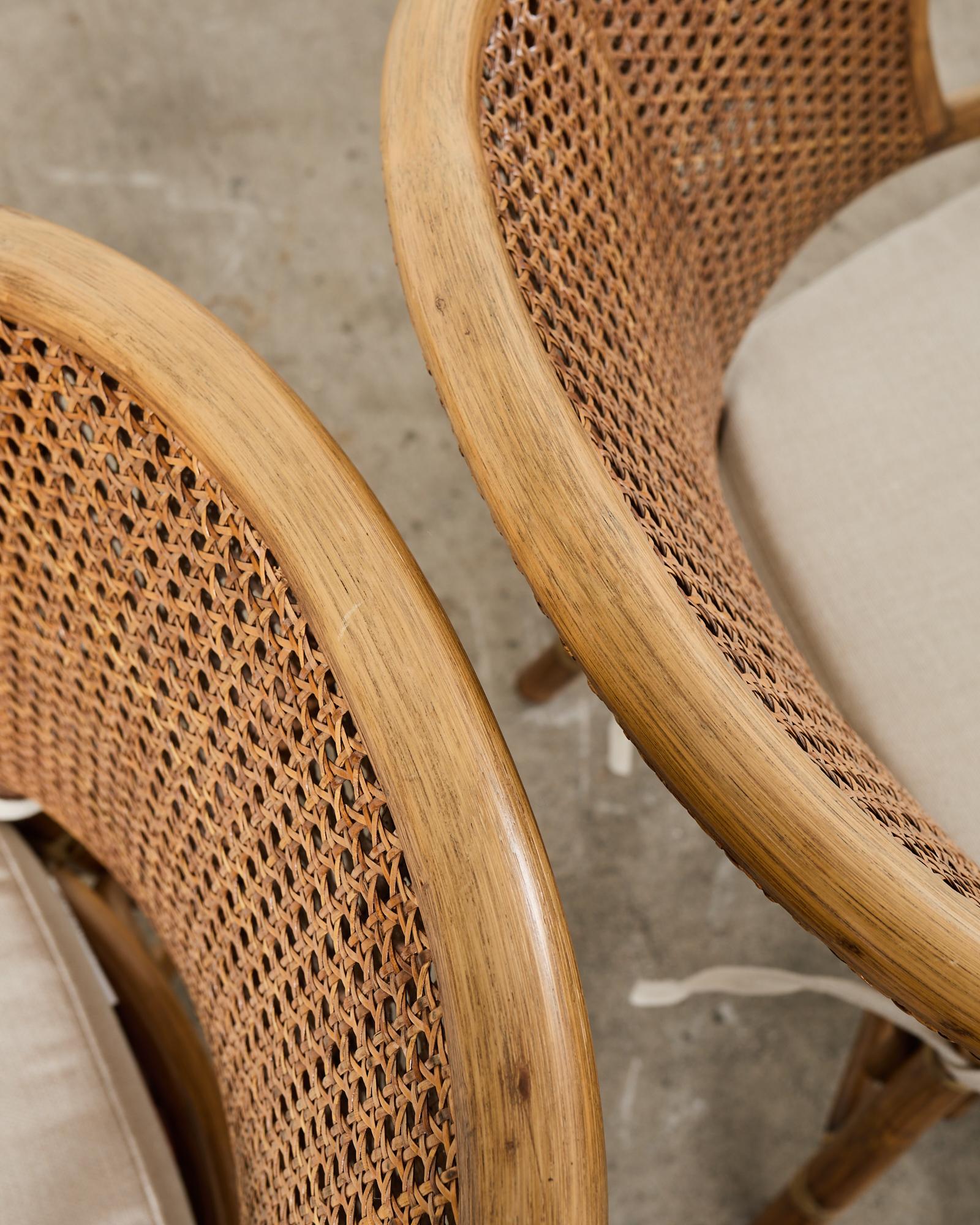 Set of Four McGuire Rattan Cane Barrel Dining Chairs For Sale 3