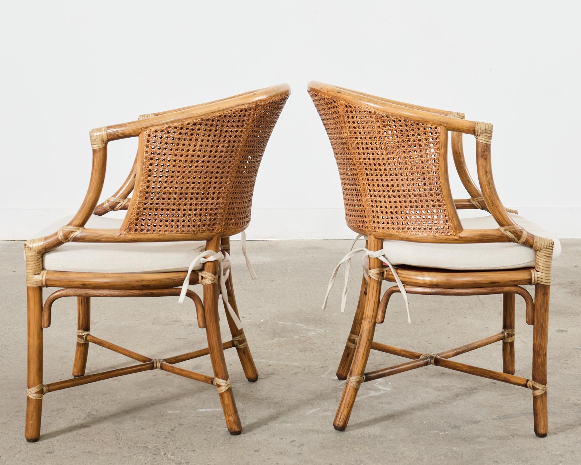 Set of Four McGuire Rattan Cane Barrel Dining Chairs For Sale 4