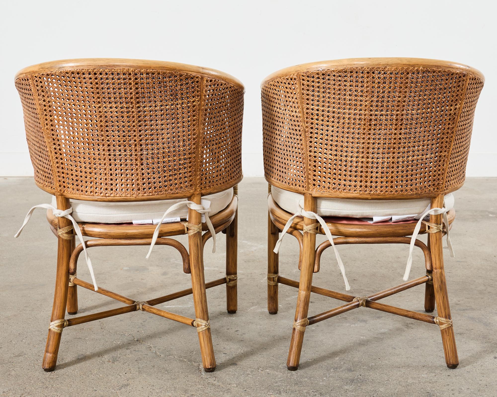 Set of Four McGuire Rattan Cane Barrel Dining Chairs For Sale 5