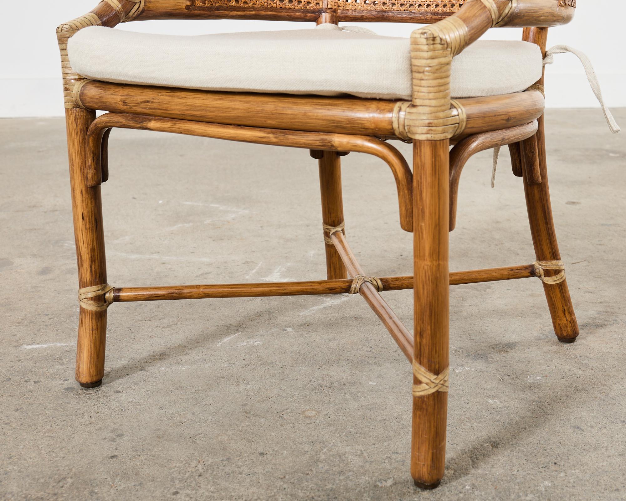 Set of Four McGuire Rattan Cane Barrel Dining Chairs For Sale 6