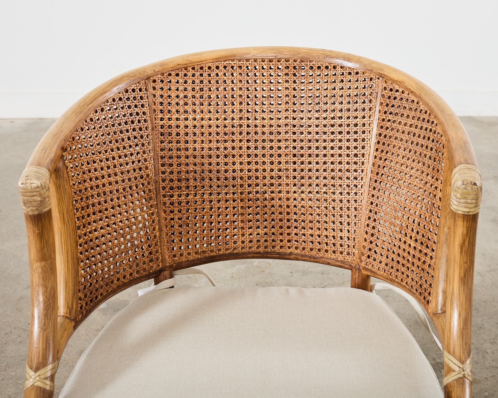 Set of Four McGuire Rattan Cane Barrel Dining Chairs For Sale 7