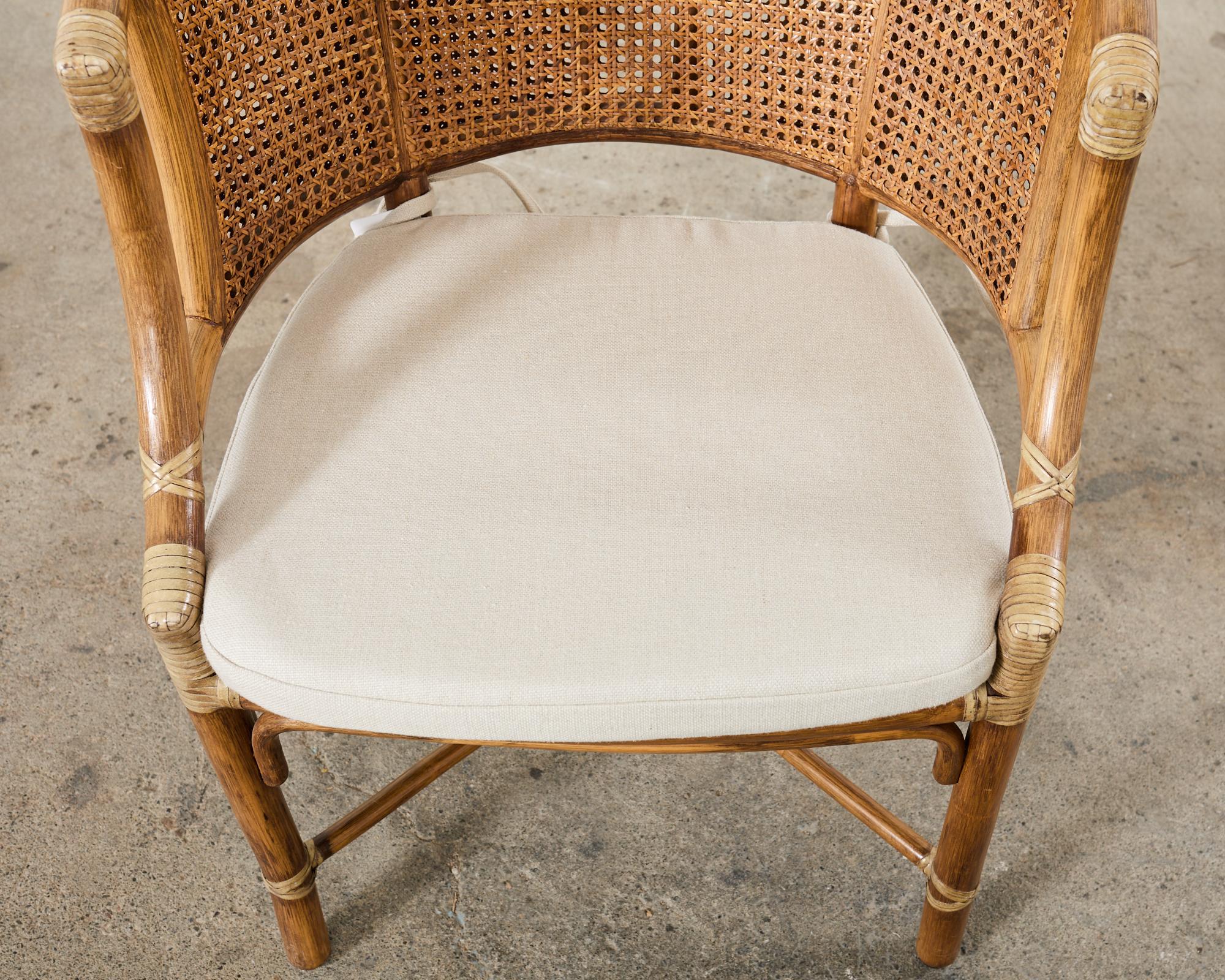 Set of Four McGuire Rattan Cane Barrel Dining Chairs For Sale 8