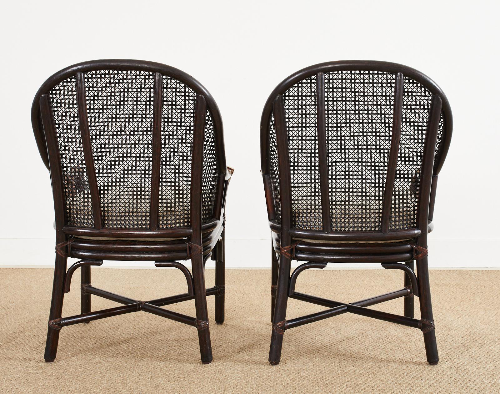 Set of Four McGuire Rattan Cane Barrel Dining Chairs 8