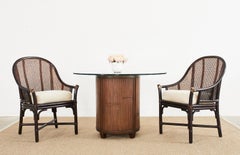Set of Four McGuire Rattan Cane Barrel Dining Chairs