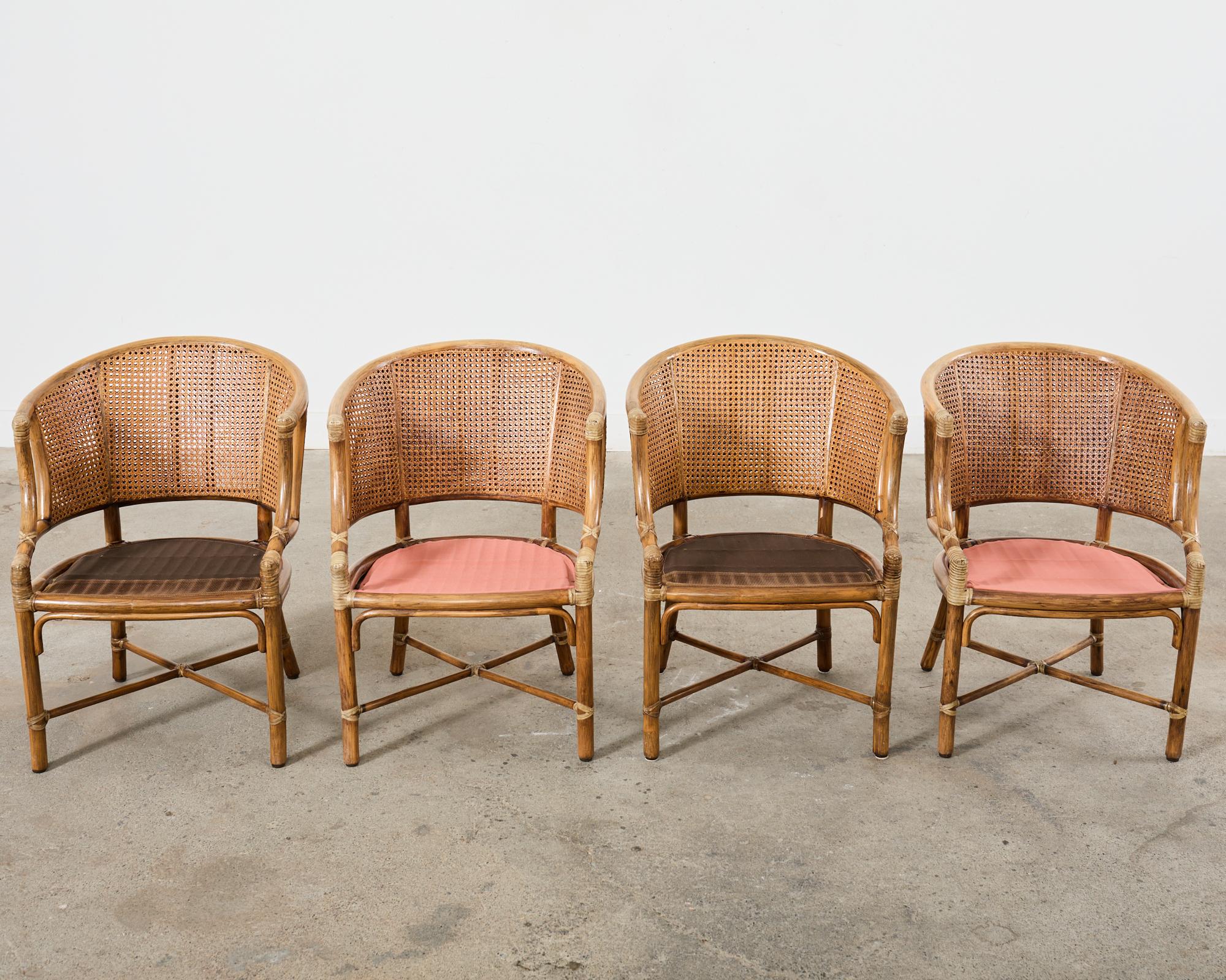 Set of Four McGuire Rattan Cane Barrel Dining Chairs For Sale 12