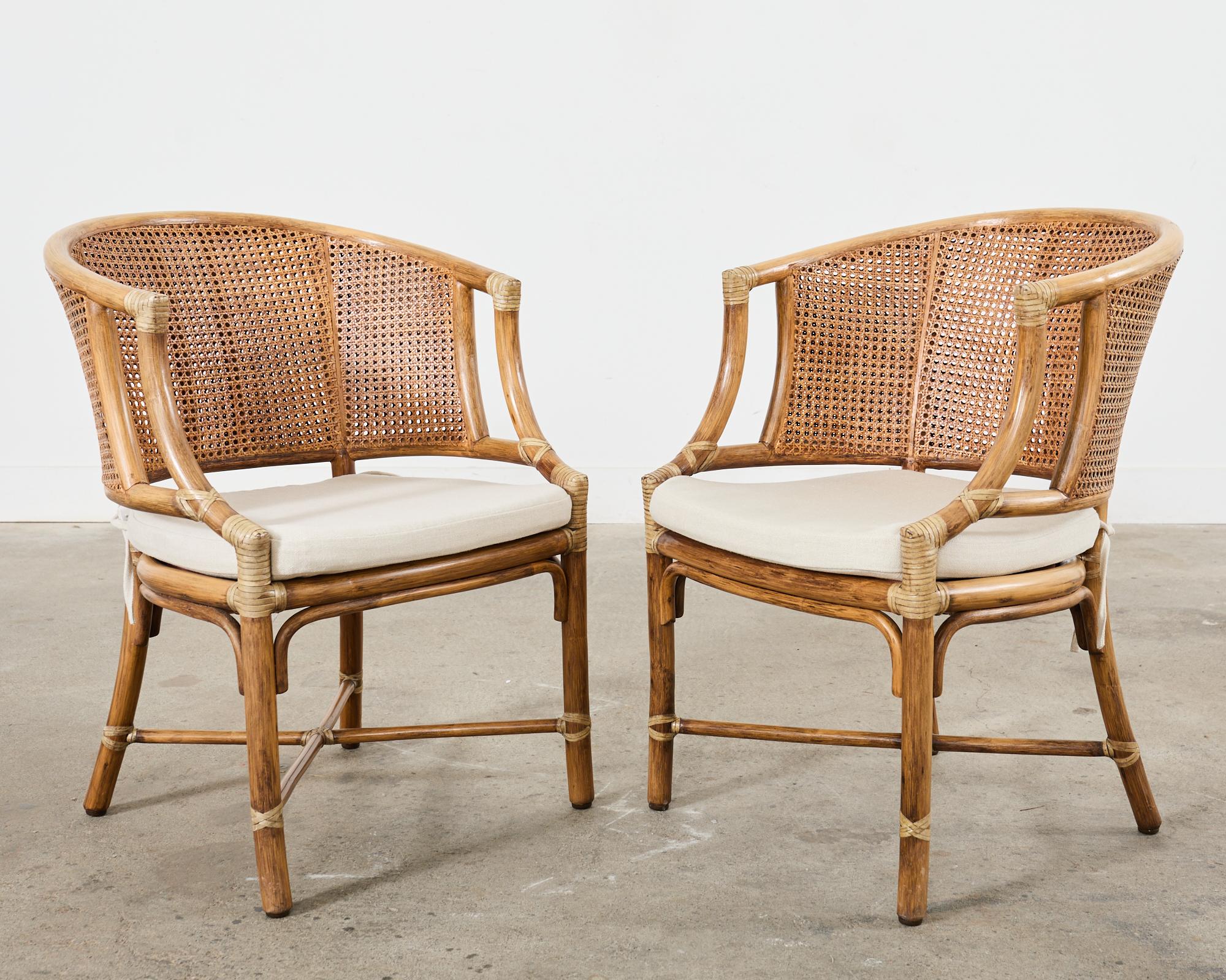 Set of Four McGuire Rattan Cane Barrel Dining Chairs In Good Condition For Sale In Rio Vista, CA
