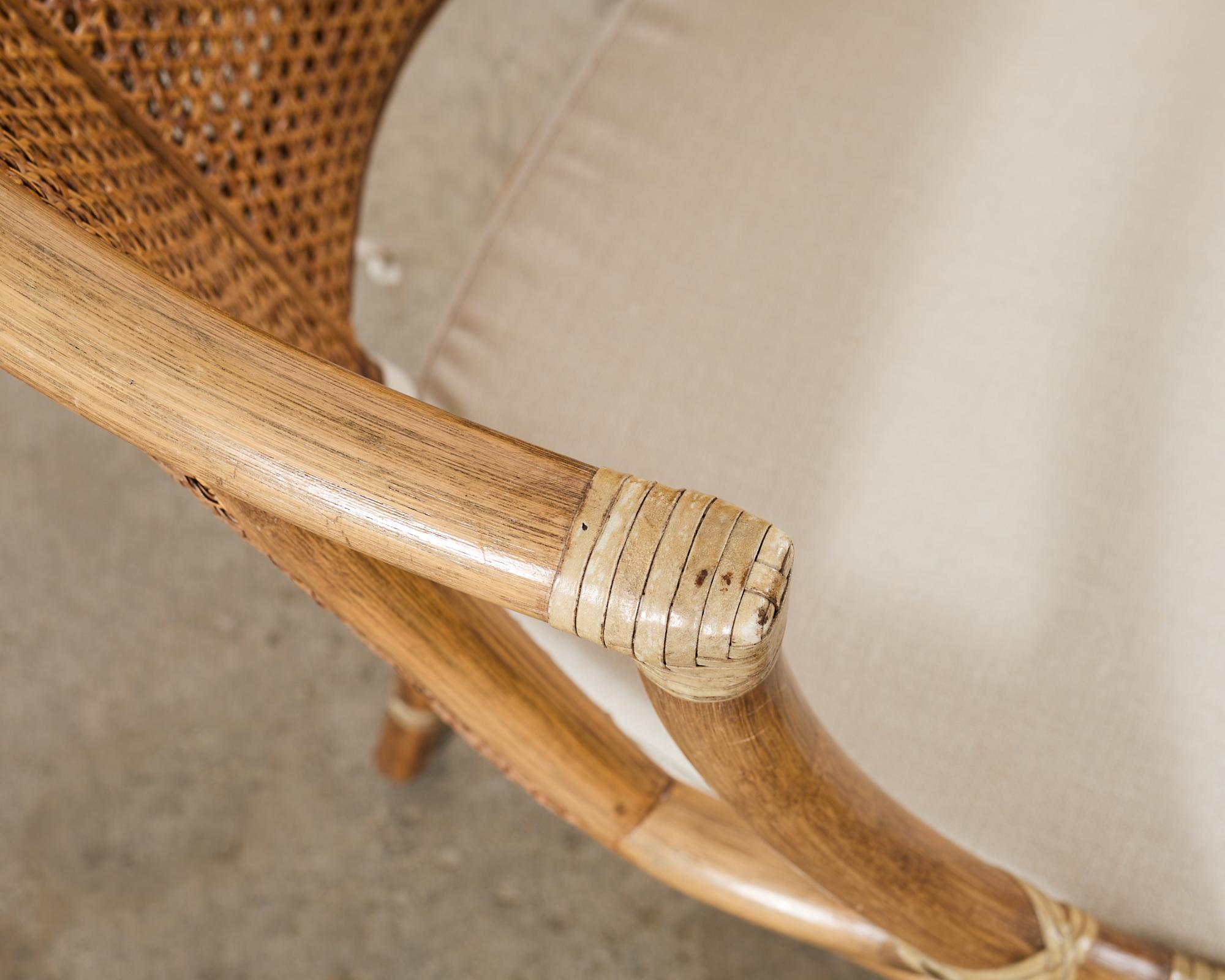 20th Century Set of Four McGuire Rattan Cane Barrel Dining Chairs For Sale