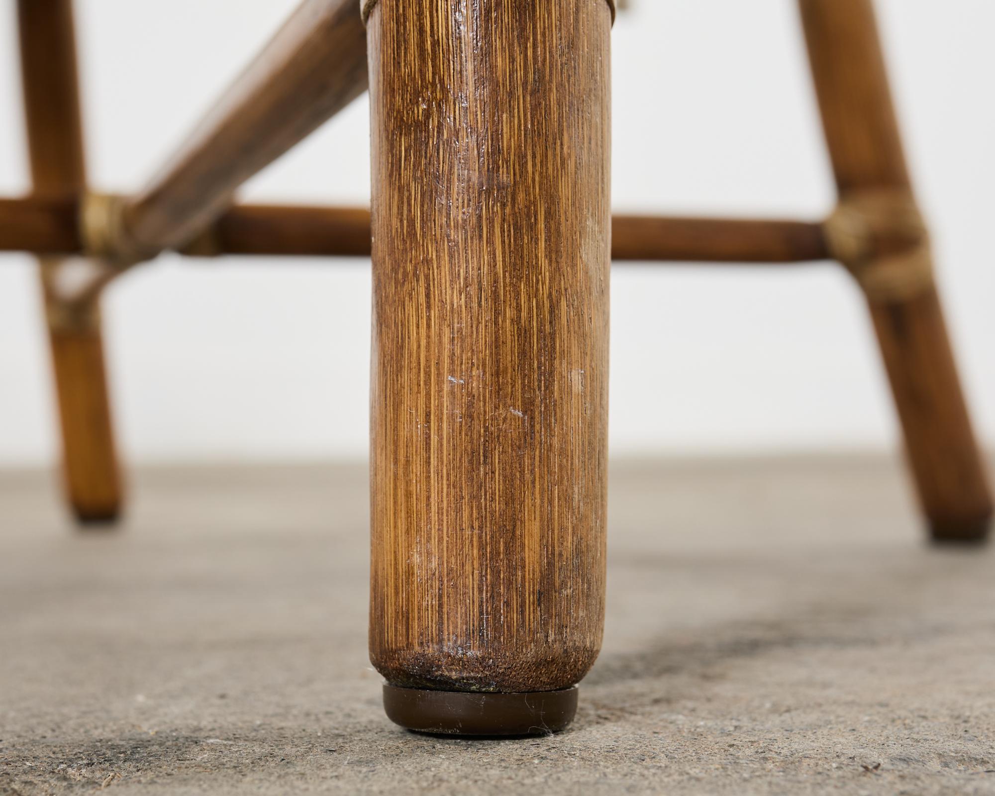 Leather Set of Four McGuire Rattan Cane Barrel Dining Chairs For Sale