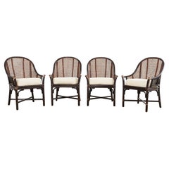 Set of Four McGuire Rattan Cane Barrel Dining Chairs