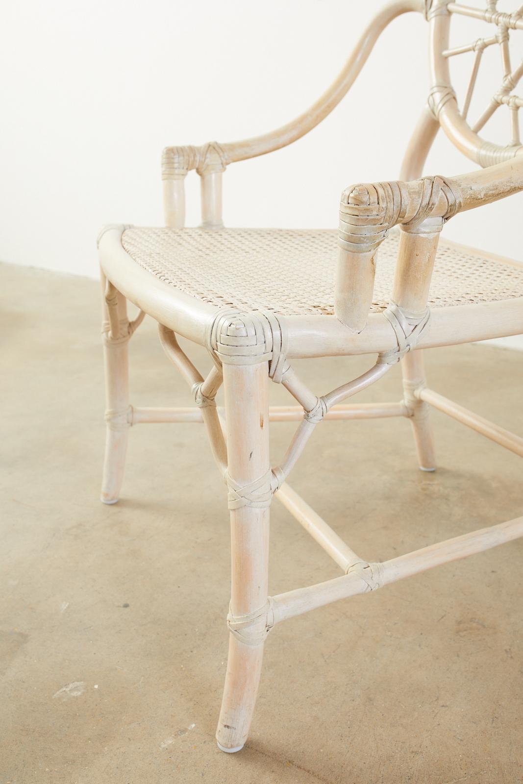 Set of Four McGuire Rattan Cane Cracked Ice Dining Chairs 1