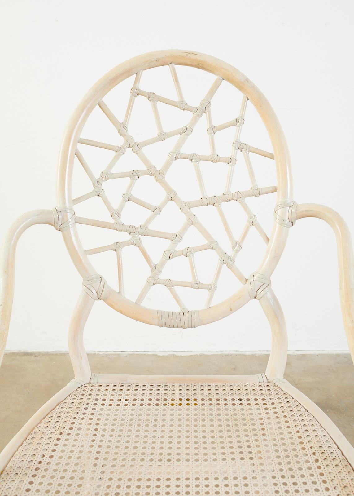 Set of Four McGuire Rattan Cane Cracked Ice Dining Chairs 4