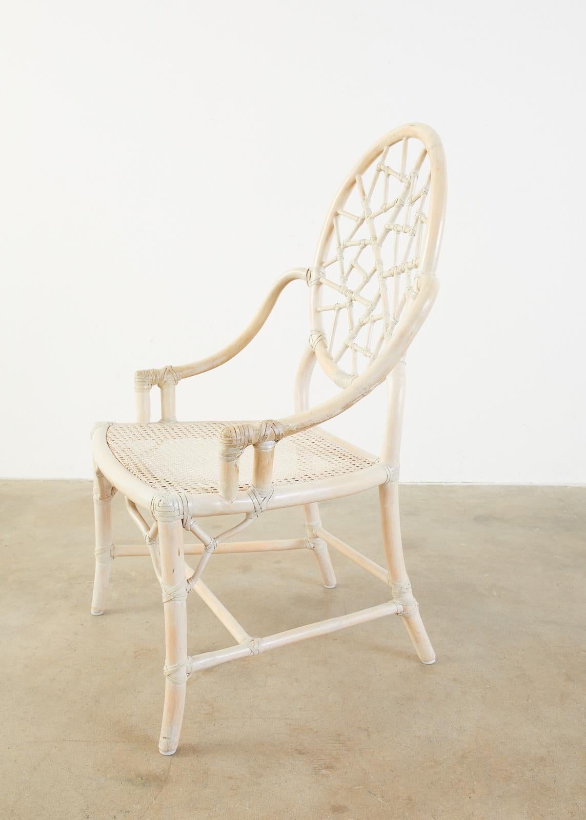 Set of Four McGuire Rattan Cane Cracked Ice Dining Chairs 7
