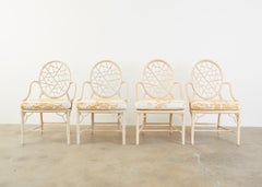 Set of Four McGuire Rattan Cane Cracked Ice Dining Chairs