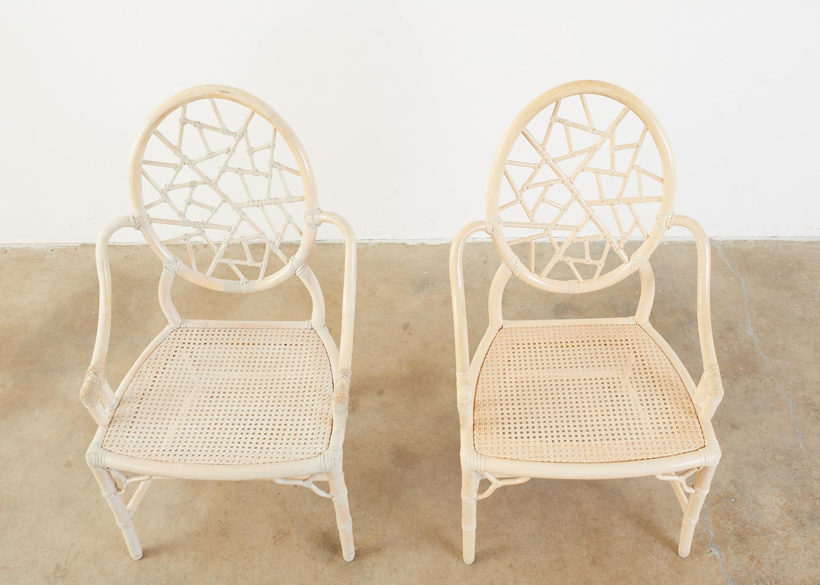 Set of Four McGuire Rattan Cane Cracked Ice Dining Chairs In Good Condition In Rio Vista, CA